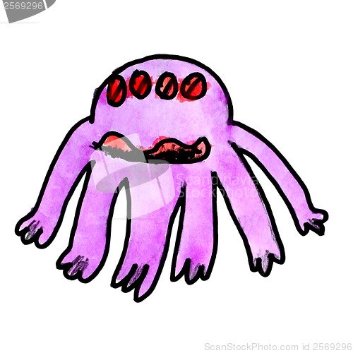 Image of watercolor monster evil hero octopus hand drawing isolated