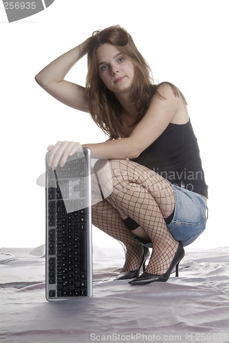 Image of desperate woman with keyboard