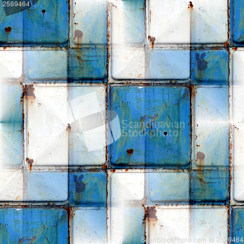 Image of seamless background with blue iron rust square texture