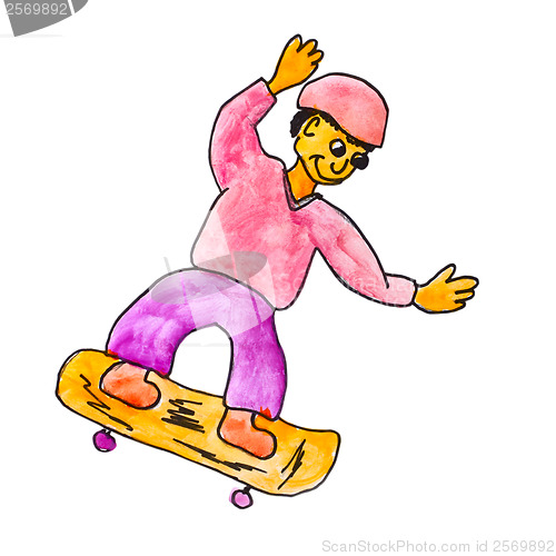 Image of monster watercolor skateboard evil hero hand drawing isolated