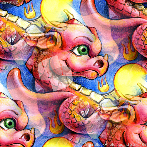 Image of chinese dragon pattern on a blue seamless background in the clou