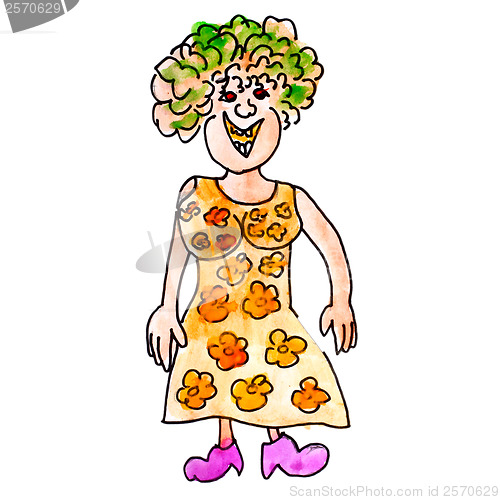 Image of watercolor monster woman housewife evil hero hand drawing isolat