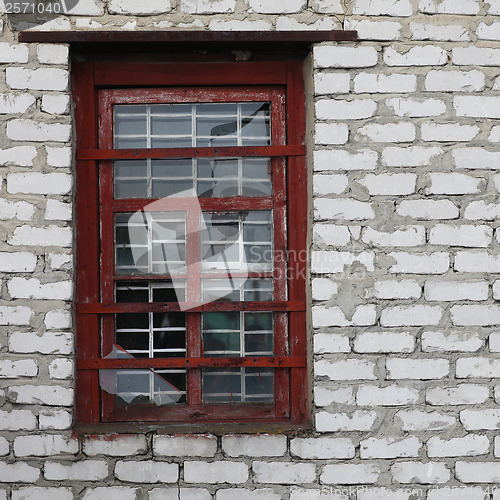 Image of brick masonry old broken window background grunge fabric abstrac