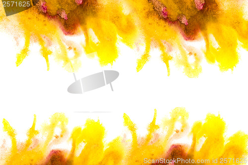 Image of yellow  blotches watercolor texture background isolated with spa