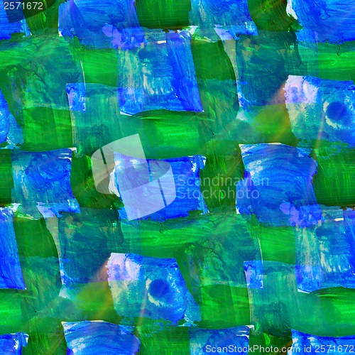 Image of seamless painting Blue green square watercolor