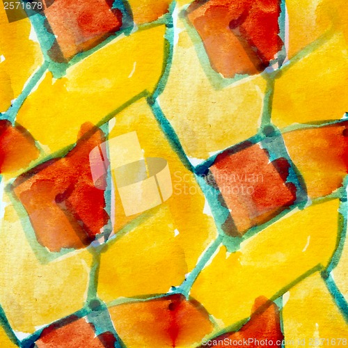 Image of yellow watercolor seamless red cubism background