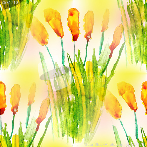 Image of artist abstract grass yellow floral watercolor flower paintings 
