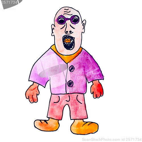 Image of monster watercolor bald man with glasses gangster cartoon