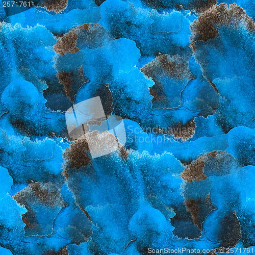 Image of blue black paint watercolor seamless texture with spots and stre
