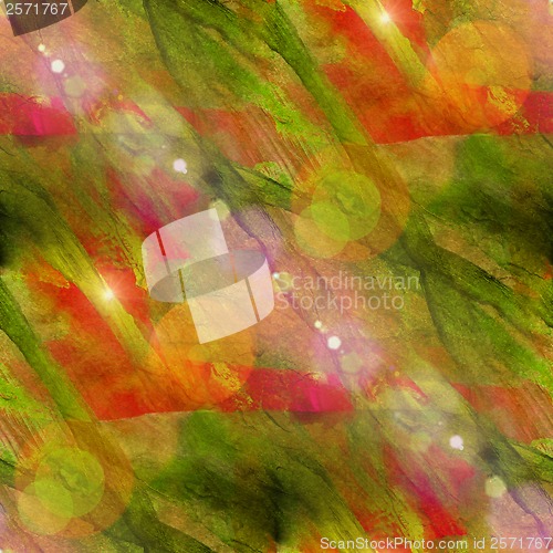 Image of sun glare background green, red watercolor art seamless texture