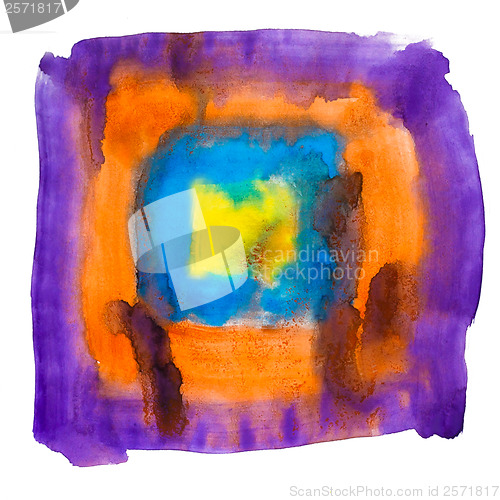 Image of purple blue yellow orange watercolors spot blotch isolated