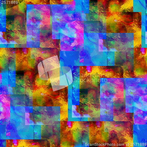 Image of art bright background blue yellow red seamless handmade watercol