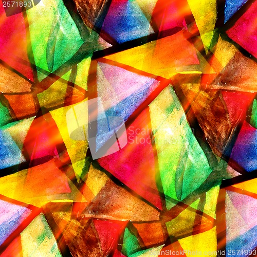 Image of seamless background watercolor texture yellow, green, red, trian