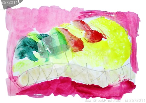 Image of abstract red, yellow, green isolated watercolor stain
