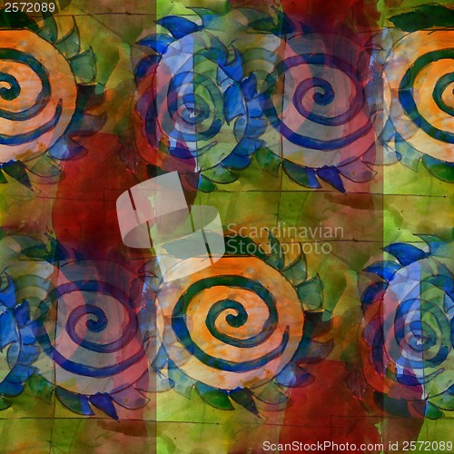 Image of art seamless blue, green, yellow, ornament texture, background w