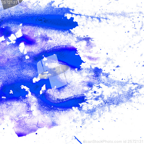 Image of blue abstract watercolor blot texture patch  on white background