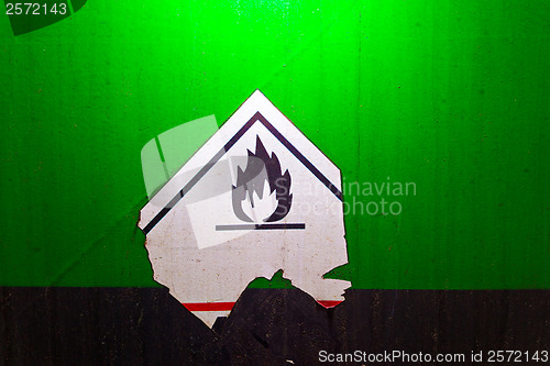 Image of Fire danger symbol on a green texture railway carriage