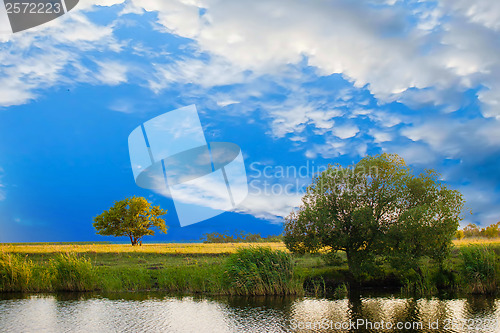 Image of summer river sky tree landscape nature forest reflection beautif