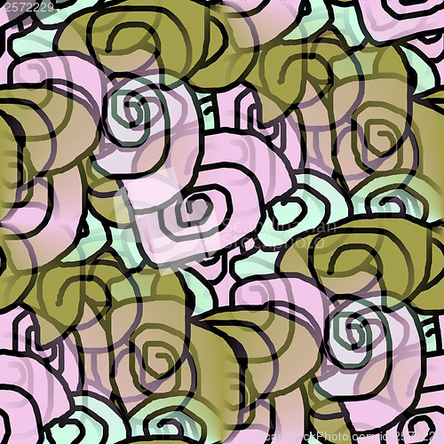 Image of seamless texture of abstract green purple circles curls