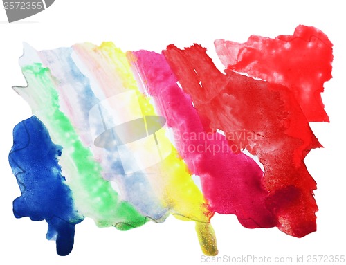 Image of abstract red, yellow, blue isolated watercolor stain