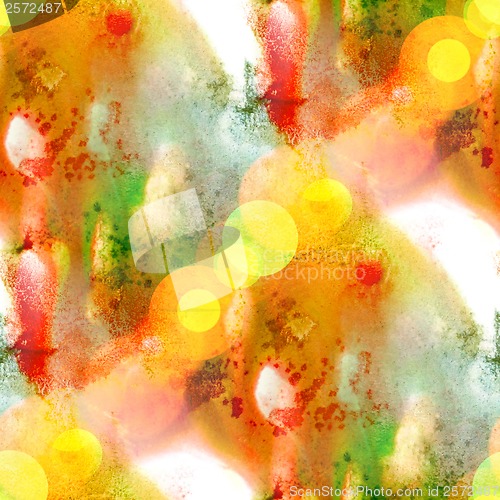 Image of sunlight watercolor yellow red green paint abstract blot