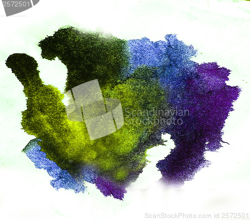 Image of watercolor splash purple, green isolated spot handmade colored b