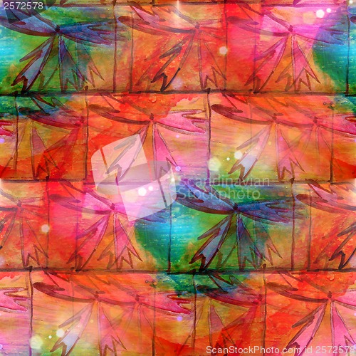 Image of sunlight grunge band texture green, orange, ornament watercolor