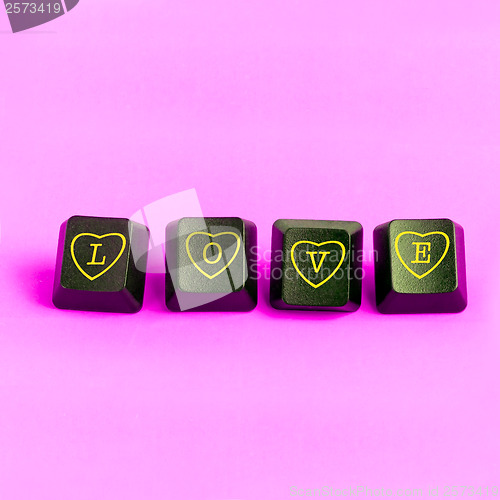 Image of Love and computer buttons on a pink background