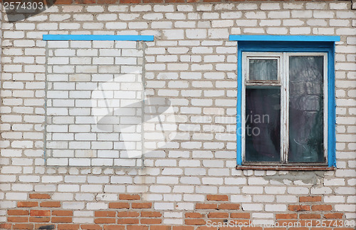 Image of window and a brick white wall texture background