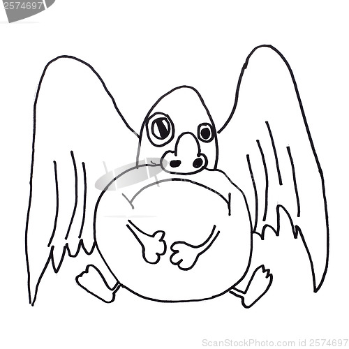 Image of monster wings evil hero hand drawing isolated