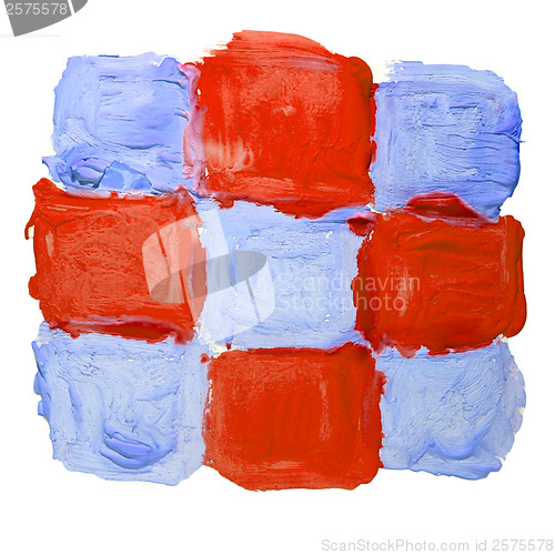 Image of paint red blue square brush texture orange watercolor spot blotc