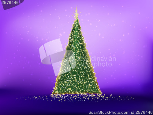 Image of Golden christmas tree on violet. EPS 10