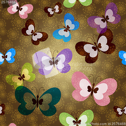 Image of Seamless pattern with green butterflies