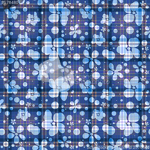 Image of Repeating blue checkered floral pattern