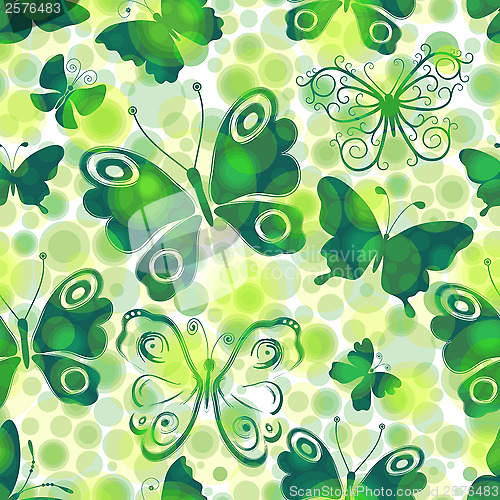 Image of Spotty spring seamless pattern with green butterflies