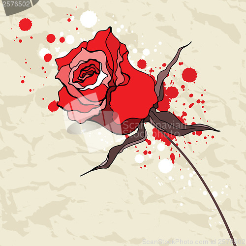 Image of Grunge red rose on Crumpled paper background.