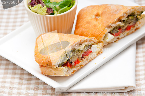 Image of ciabatta panini sandwichwith vegetable and feta