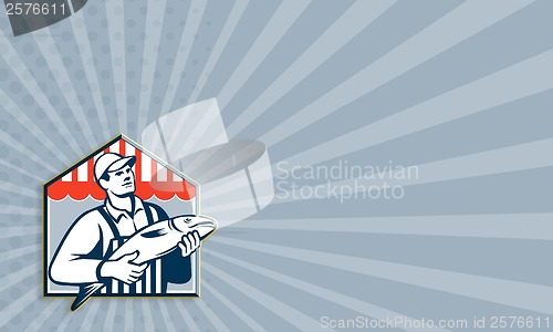 Image of Fishmonger Holding Fish Retro