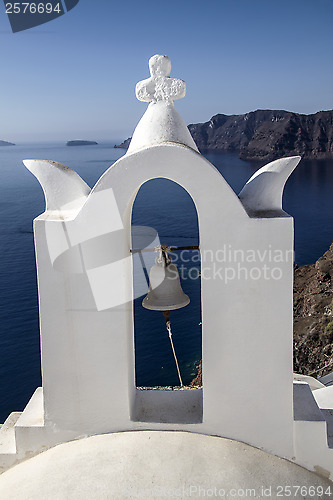 Image of white church ,blue sea and sky