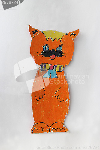 Image of Children's drawing with red cat