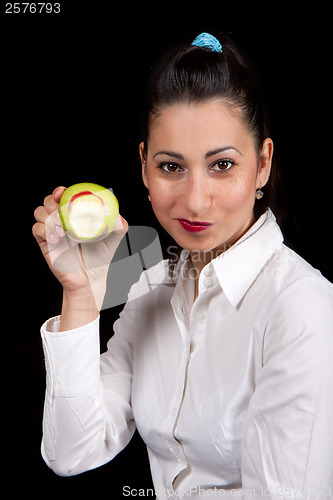 Image of woman eat green apple