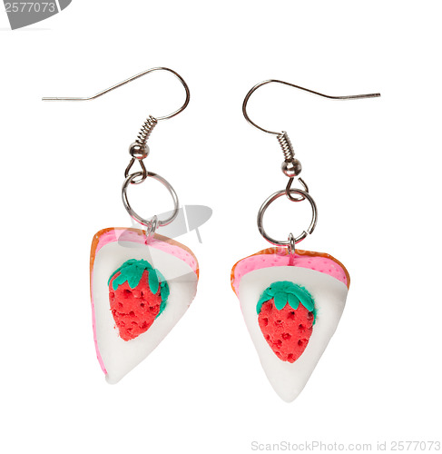 Image of Earrings made of plastic in the form of the cake with strawberry