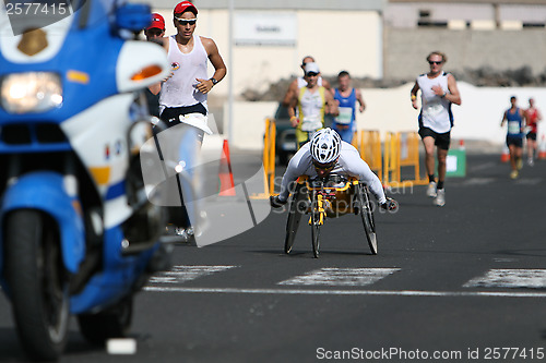 Image of LANZAROTE , SPAIN - NOVEMBER 29: Disabled athlete in a sport whe