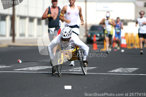 Image of LANZAROTE , SPAIN - NOVEMBER 29: Disabled athlete in a sport whe