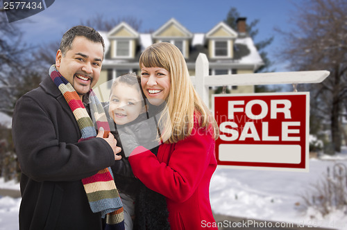 Image of Mixed Race Family, Home, For Sale Real Estate Sign