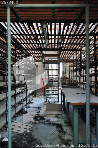 Image of empty shelves in abandoned factory