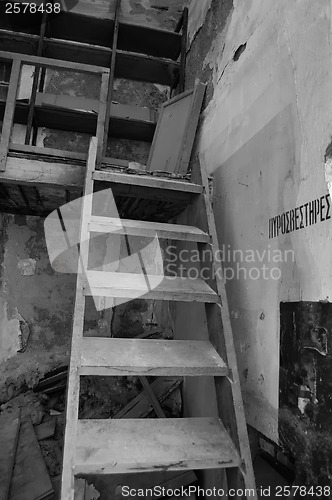 Image of crumbling attic in abandoned factory