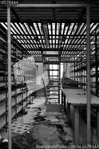 Image of empty shelves in storage room