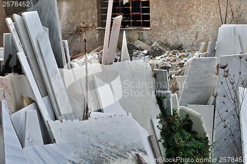 Image of pieces of marble in factory yard