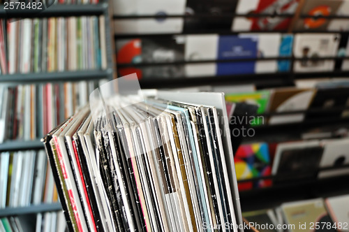 Image of vinyl records at record store